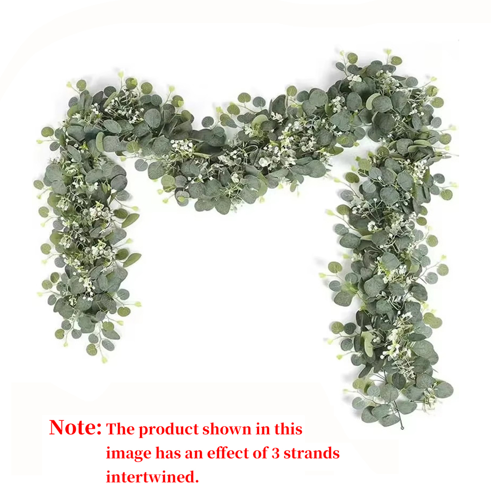 Eucalyptus Preserved - 1pc 人工ユーカリの葉緑ガーランドフェイクプラント春つる白い花ベリー結婚式ホームパーティーデコ用
