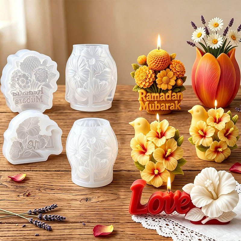 Florist Supply Vases - 3Dフラワーキャンドルシリコンモールド 結婚式 バレンタインデー ハイビスカス デイジー ダリア