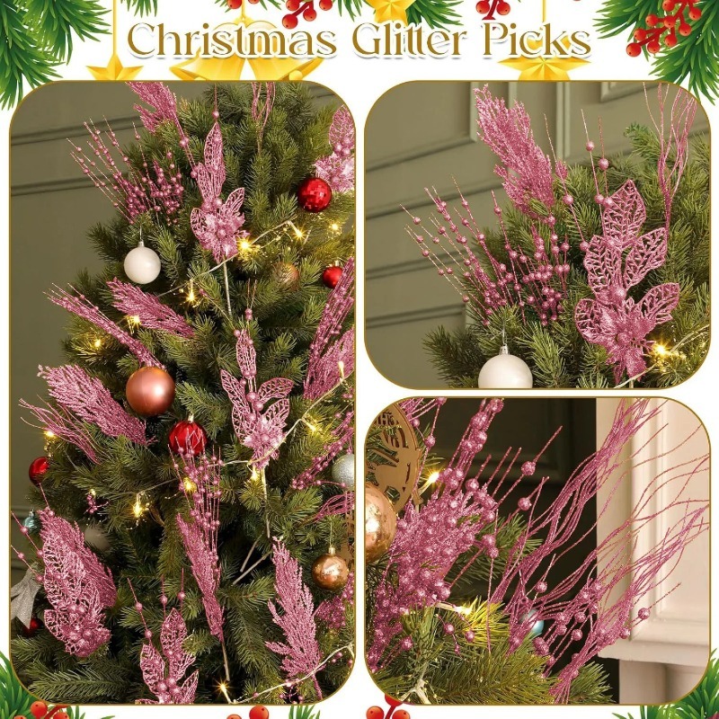 12 個ピンククリスマスツリーデコレーション人工グリッタース - Florist Supply Bulk のレビューと価格