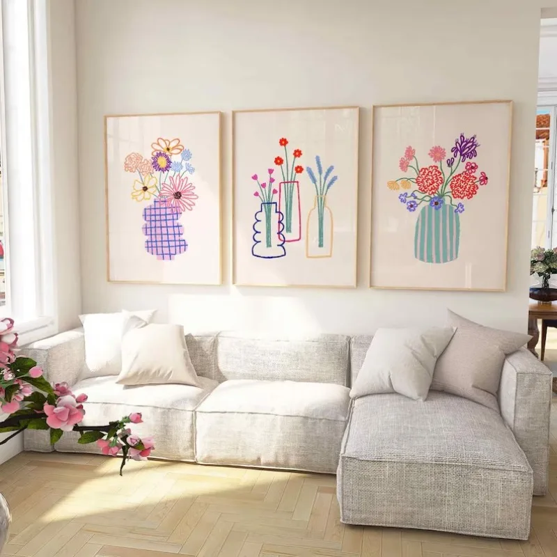 フレームなしのキャンバス絵画、ミニマリストな静物画、抽象的な - Florist Supply Vases のレビューと価格