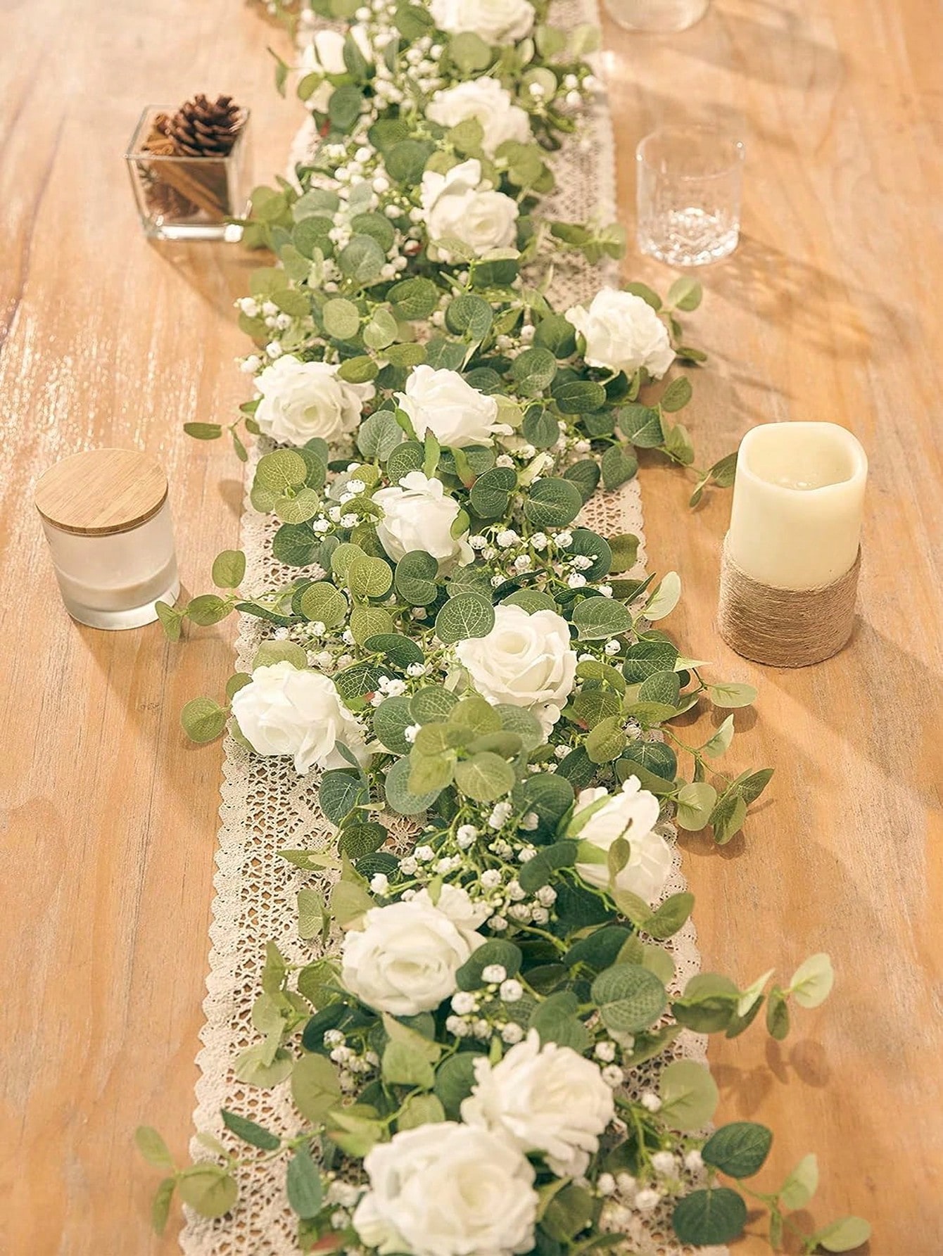 1pc 5.9FT 人工ユーカリつる偽のバラの花カスミソウ花 - Eucalyptus Preserved のレビューと価格